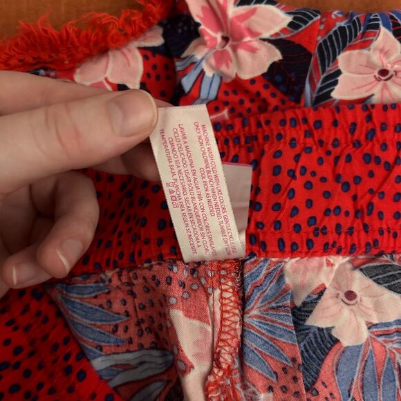 NO BOUNDARIES Floral Polka Dot Fringe Shorts Red and Blue Hawaiian Print - Picture 6 of 6